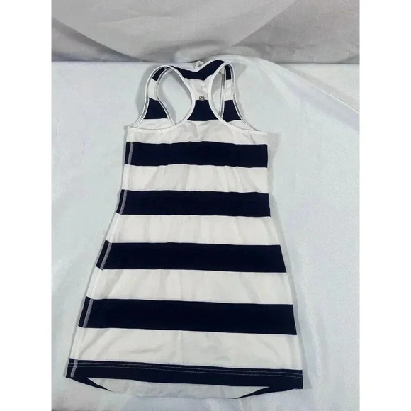 Lululemon Cool Racerback Tank Top Navy Blue White Stripe Size 4 - Picture 2 of 6